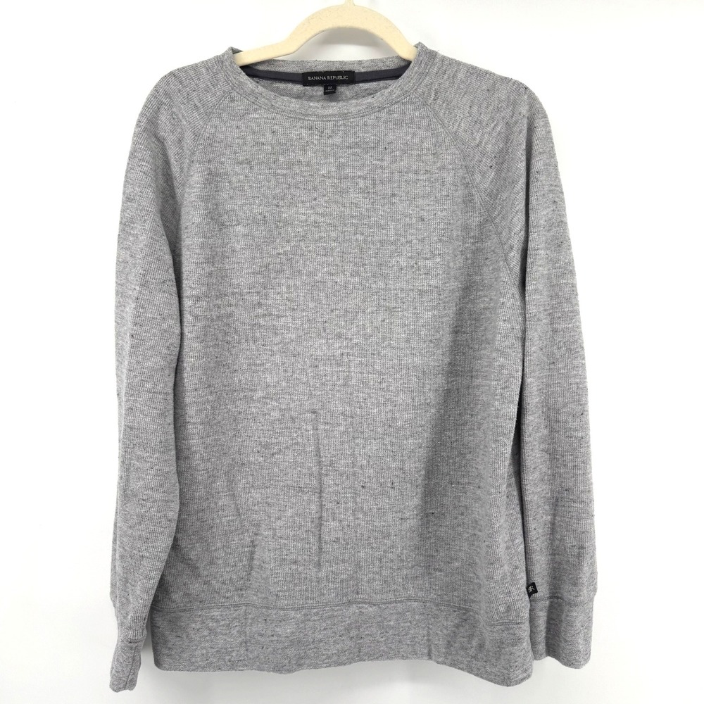 Banana Republic Sweatshirt Men M Grey Raglan Sleeve Waffle Pullover Minimalist